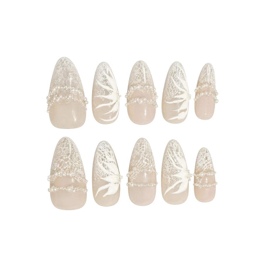 Nude Pearl Lace Floral Press-On Nails
