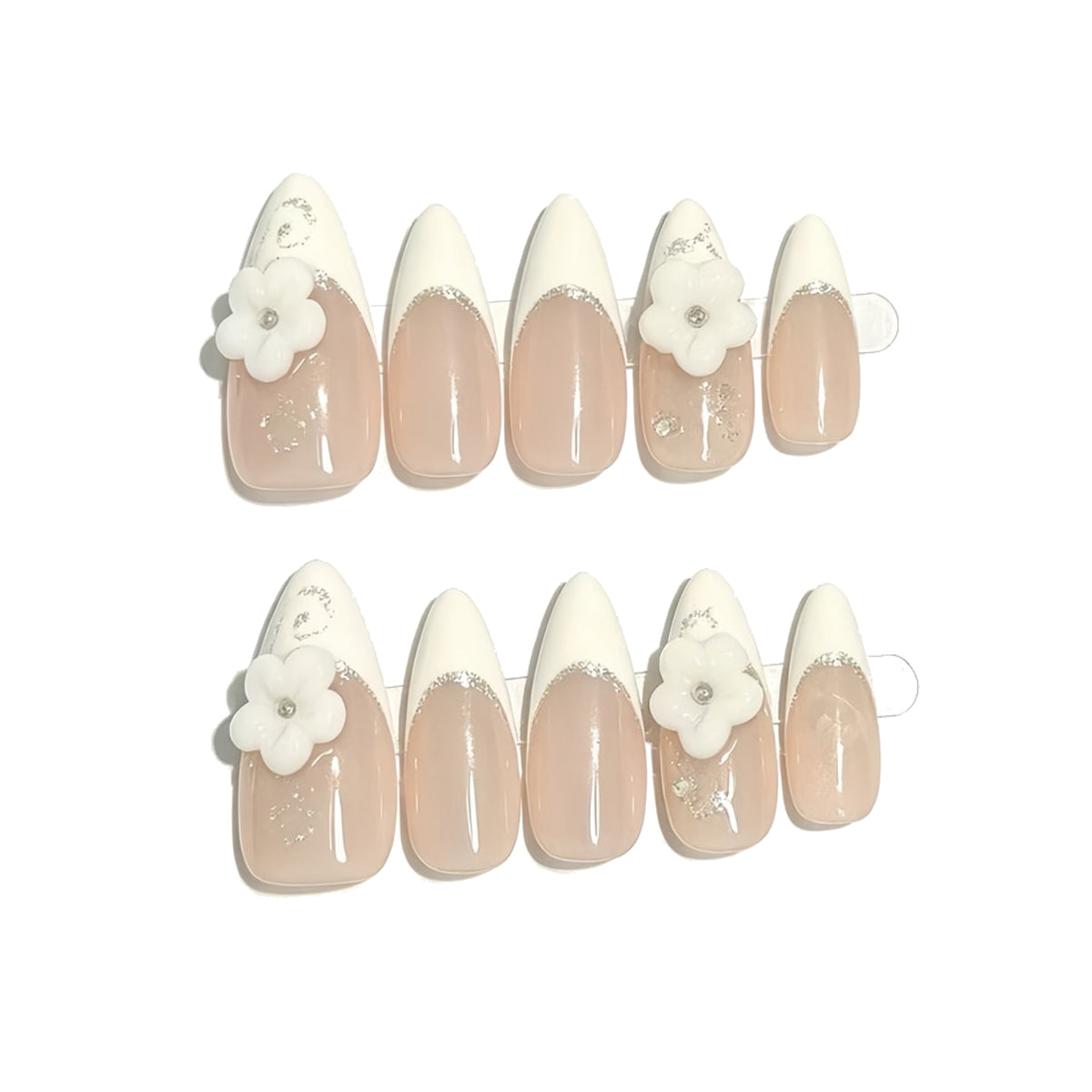 Nude Pink French White Floral Press-On Nails