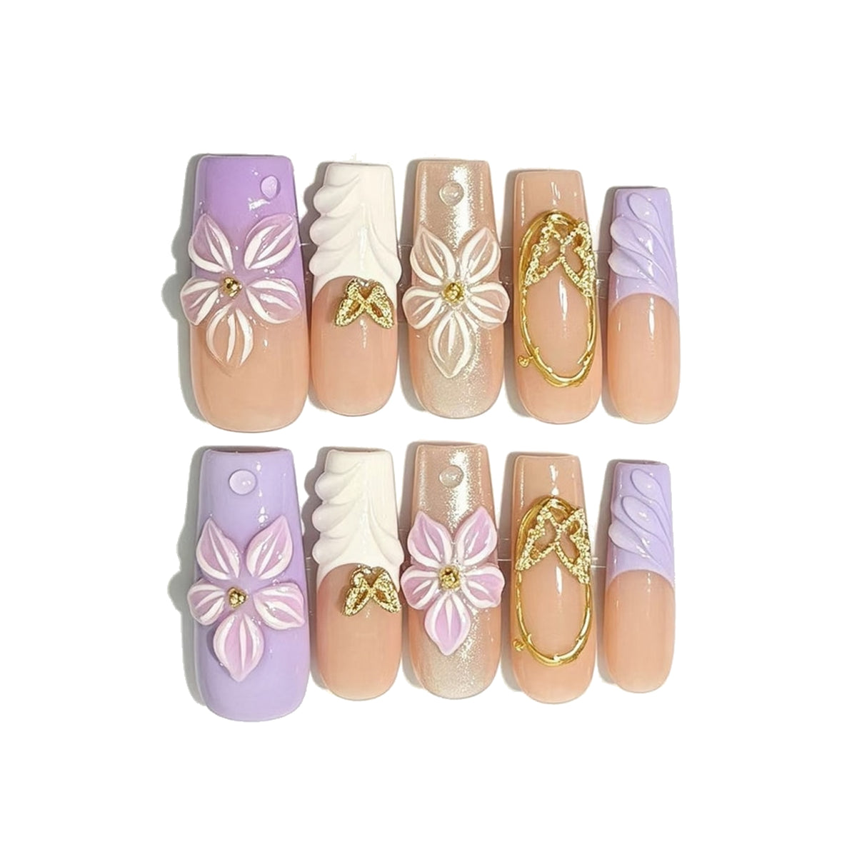 Lilac Butterfly Floral Square Press-On Nails