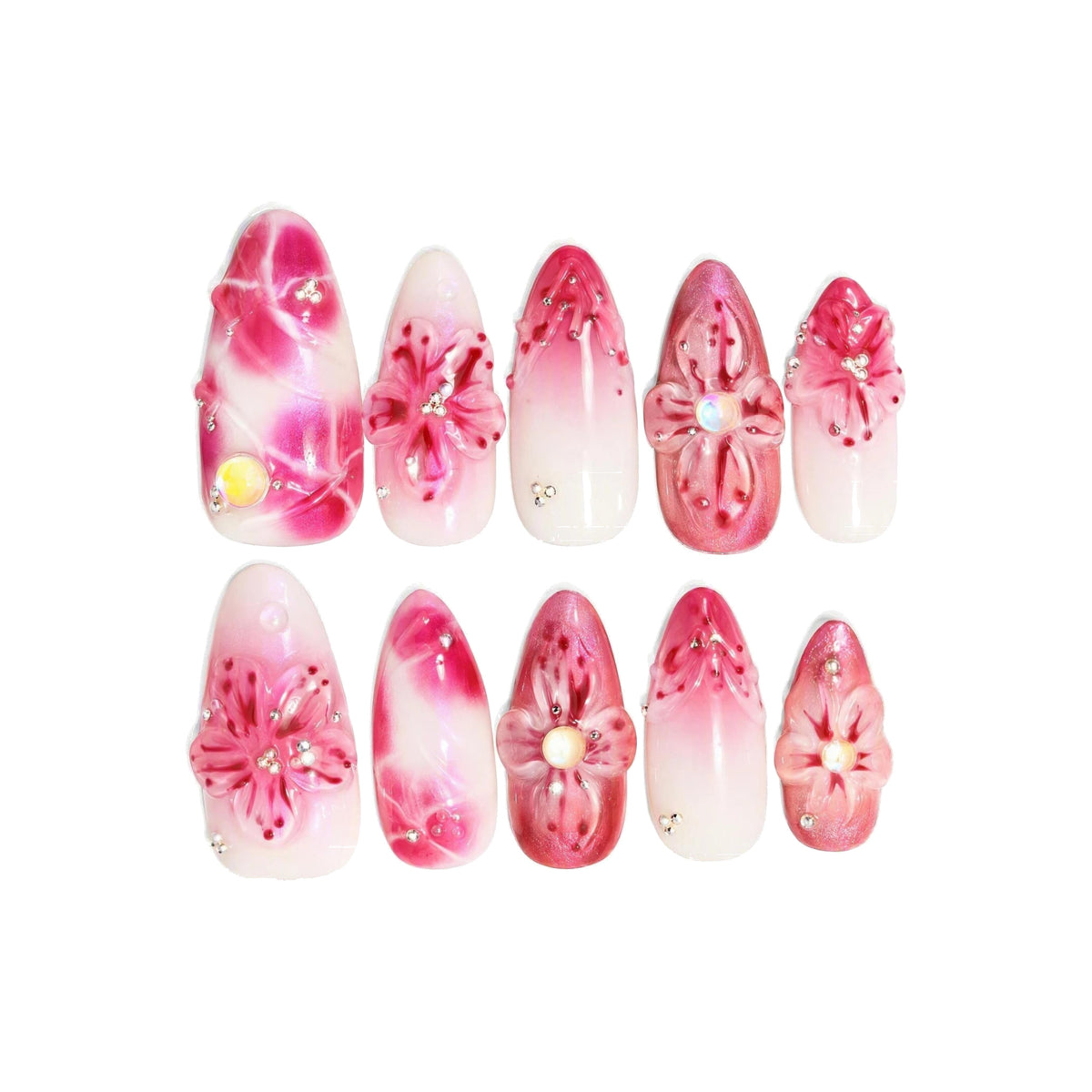 Rose Red Aura Floral Press-On Nails