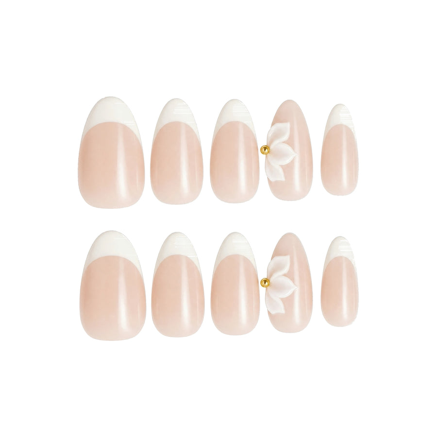 Nude French Powder Floral Press-On Nails