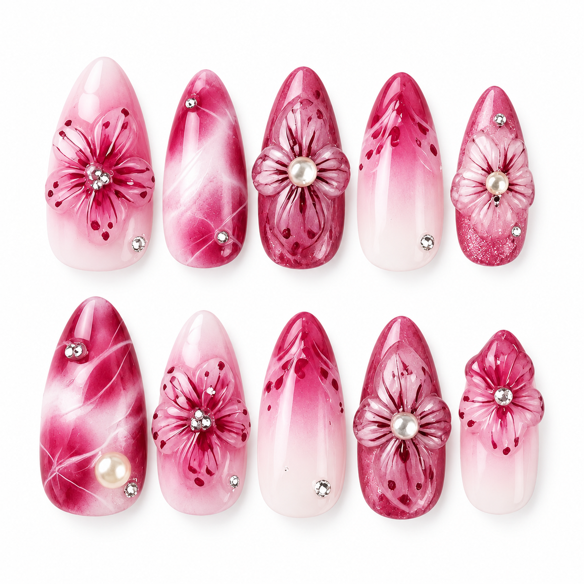 Rose Red Aura Floral Press-On Nails