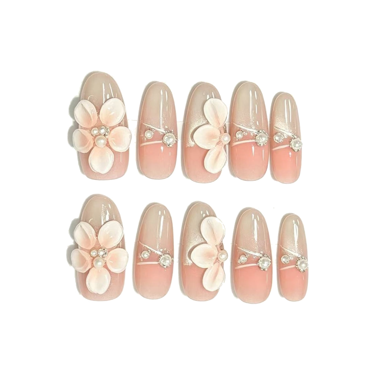 Nude Apricot Pearl Floral Press-On Nails