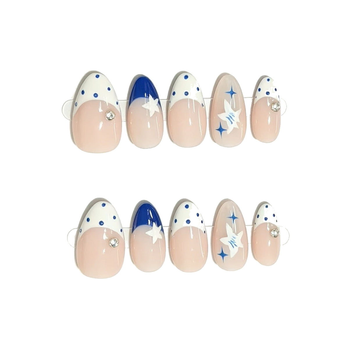 Blue Polka Dot Star French Press-On Nails