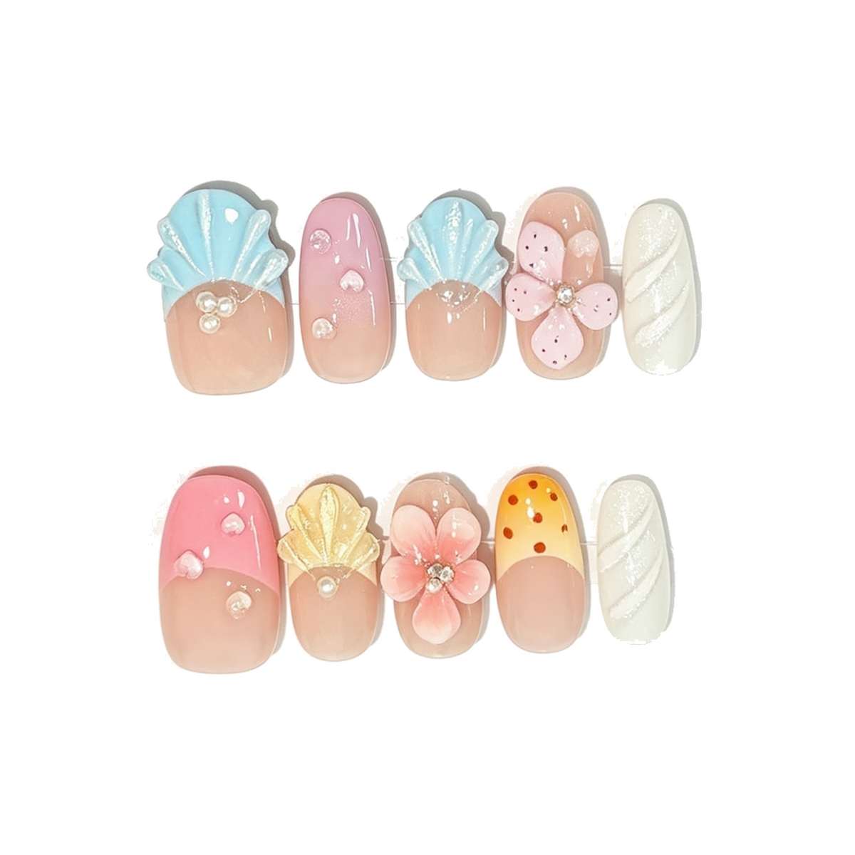 Polka Dot Floral Square Press-On Nails