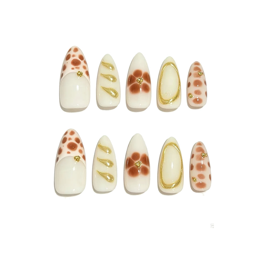 Cream Leopard Floral Press-On Nails