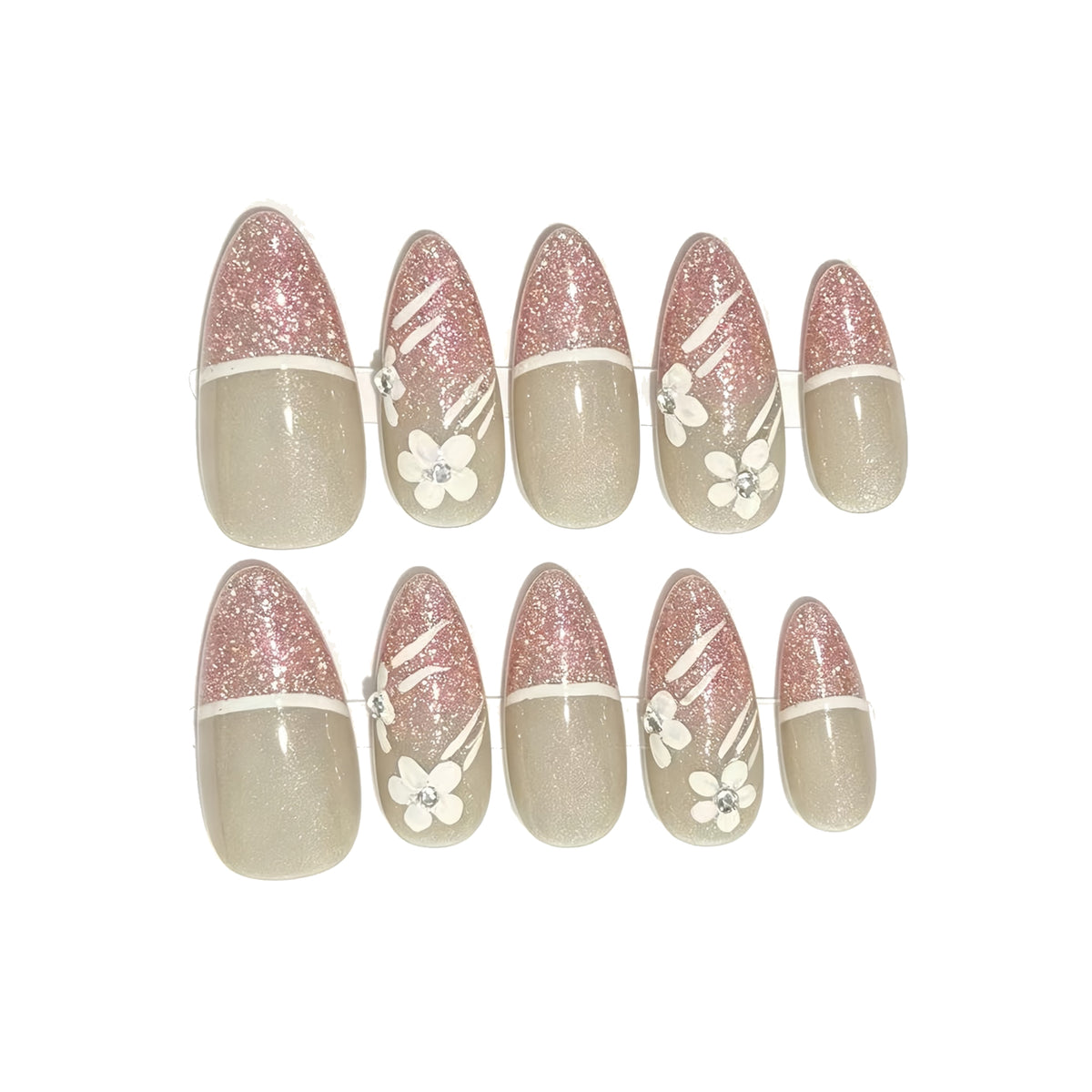 Nude Pink French Mini Floral Press-On Nails