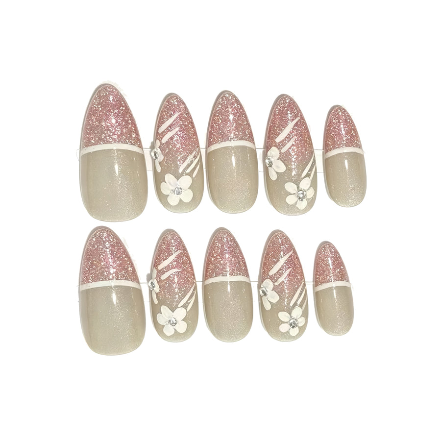 Nude Pink French Mini Floral Press-On Nails
