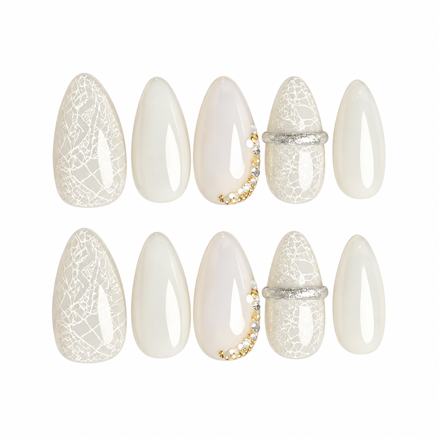 Ivory Lace Almond Press-On Nails