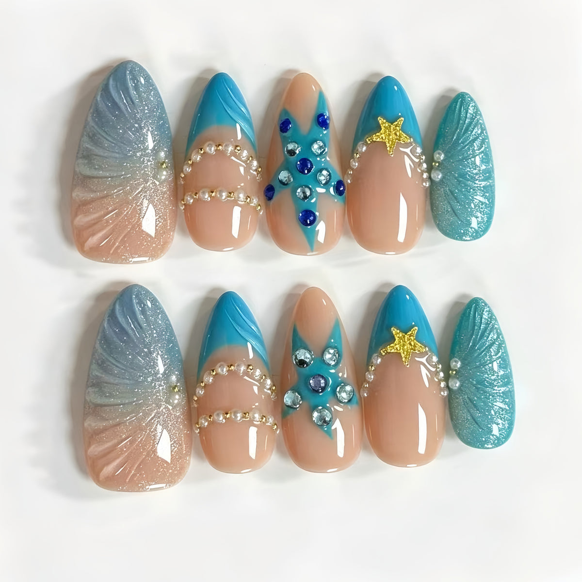 Ocean Shell Starfish Press-On Nails